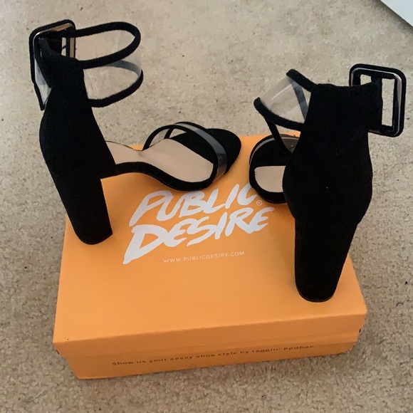 Black Suede & Clear Ankle Cuff block-heel Sandals - Picture 2 of 3